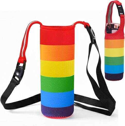 Neoprene Rainbow Water Bottle Sleeve with Snap Closure & Adjustable Strap, Portable Carry Handle & Dual-Stitched Durability in Saudi Arabia