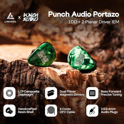 Linsoul Punch Audio Portazo 1DD + 2 مشغل مستو في شاشة الأذن، سماعات HiFi سلكية IEM، مراقبة استوديو Basshead وسماعات أذن للألعاب مع كابل 3.5/4.4 مم قابل للفصل للموسيقيين عشاق الموسيقى in Saudi Arabia