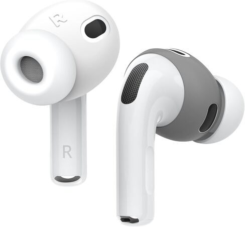 Elago زوجان من غطاء أطراف الأذن AirPods Pro 3 مصمم لـ AirPods Pro 3، [يناسب الجراب] غطاء سيليكون مضاد للانزلاق، مضاد للخدوش، دليل التثبيت (زوج واحد من كل منهما) (رمادي داكن وأبيض) in Kuwait