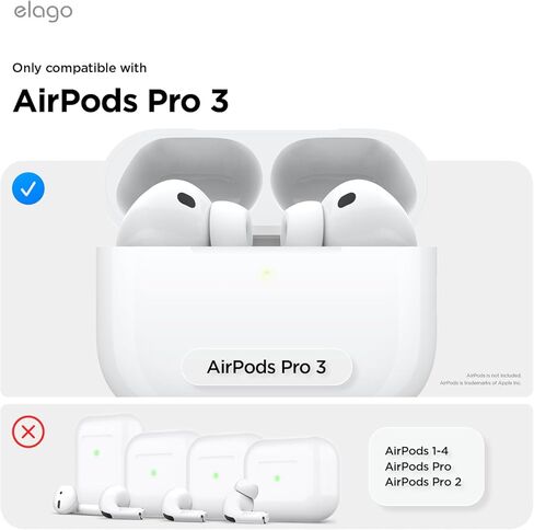 Elago زوجان من غطاء أطراف الأذن AirPods Pro 3 مصمم لـ AirPods Pro 3، [يناسب الجراب] غطاء سيليكون مضاد للانزلاق، مضاد للخدوش، دليل التثبيت (زوج واحد من كل منهما) (رمادي داكن وأبيض) in Kuwait