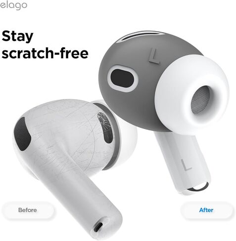 Elago زوجان من غطاء أطراف الأذن AirPods Pro 3 مصمم لـ AirPods Pro 3، [يناسب الجراب] غطاء سيليكون مضاد للانزلاق، مضاد للخدوش، دليل التثبيت (زوج واحد من كل منهما) (رمادي داكن وأبيض) in Kuwait