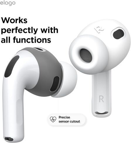 Elago زوجان من غطاء أطراف الأذن AirPods Pro 3 مصمم لـ AirPods Pro 3، [يناسب الجراب] غطاء سيليكون مضاد للانزلاق، مضاد للخدوش، دليل التثبيت (زوج واحد من كل منهما) (رمادي داكن وأبيض) in Kuwait