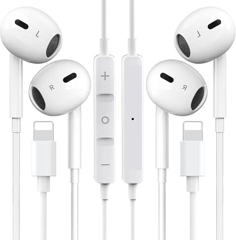 2 Pack for iPhone Headphones Wired Earbuds, in-Ear Headphones with Lighting Connector, Earphones Built in Microphone & Volume Control, Compatible with iPhone 14 13 12 11 XR XS X 8 7 Pro Pro Max Plus in Saudi Arabia