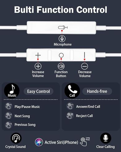 سماعات رأس USB C، قطعتان، سماعات أذن سلكية مع ميكروفون، تحكم في مستوى الصوت وإلغاء الضوضاء، سماعة داخل الأذن من النوع C لهواتف iPhone 17 16 15 Pro Max، وSamsung Galaxy S25، وiPad، وLaptop Pixel، وجميع أجهزة USB-C in Kuwait