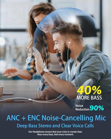 سماعات رأس USB C، قطعتان، سماعات أذن سلكية مع ميكروفون، تحكم في مستوى الصوت وإلغاء الضوضاء، سماعة داخل الأذن من النوع C لهواتف iPhone 17 16 15 Pro Max، وSamsung Galaxy S25، وiPad، وLaptop Pixel، وجميع أجهزة USB-C in Kuwait