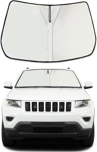 Upgrade Windshield Sun Shade for Jeep Wrangler TJ JK JKU 1997-2018, Foldable Windshield Sun Visor Blocks UV Rays, Silver 3 in Kuwait