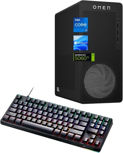HP OMEN 16L TG03 RTX 5060 Ti Gaming Desktop, Intel Core i7-14700F, 32GB RAM, 1TB SSD, Wi-Fi 6, Workstation for Music Production and Editing, Bundle with Thunderobot KG3089R Gaming Keyboard in Saudi Arabia