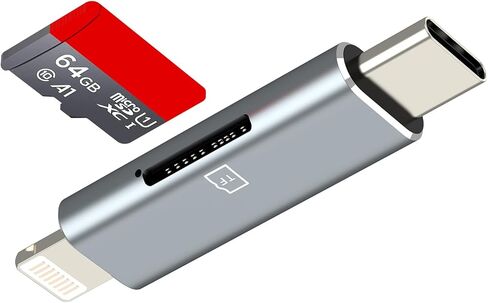 قارئ بطاقة Micro SD لهاتف iPhone 17 16 15 14 Pro (2 في 1) محول Lightning USB C إلى TF كاميرا رقمية محول نقل الصور لذاكرة Apple لأجهزة Ipad متوافق مع ملحقات قابس Samsung S25 in Kuwait