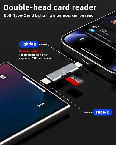 قارئ بطاقة Micro SD لهاتف iPhone 17 16 15 14 Pro (2 في 1) محول Lightning USB C إلى TF كاميرا رقمية محول نقل الصور لذاكرة Apple لأجهزة Ipad متوافق مع ملحقات قابس Samsung S25 in Kuwait