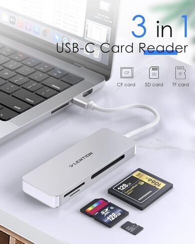 USB C to CF/SD/Micro SD Multi-Card Reader, SD 3.0 Card Adapter Compatible 2025-2016 for MacBook Pro 13/15/16, 2025-2018 Mac Air/iPad Pro/Surface, Iphone15, More (CB-C12, Silver) in Saudi Arabia