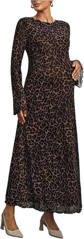 Milumia Women's Maternity Leopard Print Long Bell Sleeve Maxi Dress Elegant A Line Cocktail Party Dresses in Saudi Arabia