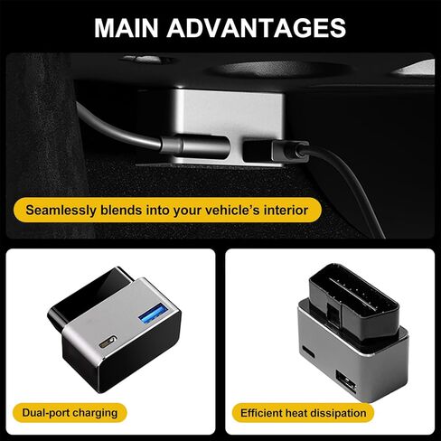 HANSSHOW OBD Hub Adapter for Model 3/Highland/Y - 36W Dual USB-A & USB-C Fast Charger Car OBD Hub Fit for Tesla Accessories in Kuwait