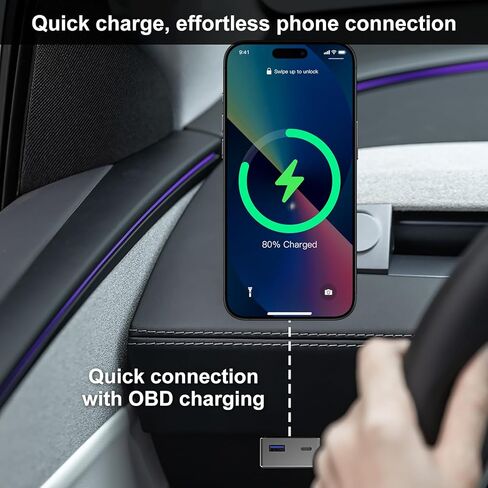 HANSSHOW OBD Hub Adapter for Model 3/Highland/Y - 36W Dual USB-A & USB-C Fast Charger Car OBD Hub Fit for Tesla Accessories in Kuwait