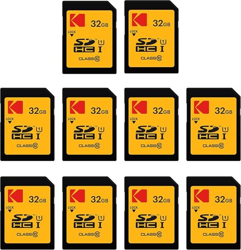 بطاقة Kodak سعة 32 جيجابايت SDHC مكونة من 10 حزم، UHS-I U1 V10 Premium، سرعة قراءة تصل إلى 85 ميجابايت/ثانية، لفيديو عالي الدقة وصور عالية الدقة، متوافقة مع معيار SDHC (10 عبوات) in Kuwait