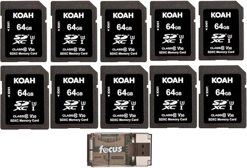 Koah Ultimate 64GB SDXC Memory Card Class10 U3 V30 UHS-I (10-Pack) Bundle with Card Reader (11 Items) in Saudi Arabia