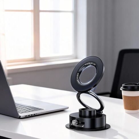 Black Adjustable Ring Phone Holder, Foldable Multi-Angle Stand with Locking Knob for Universal Car Desk Use in Saudi Arabia
