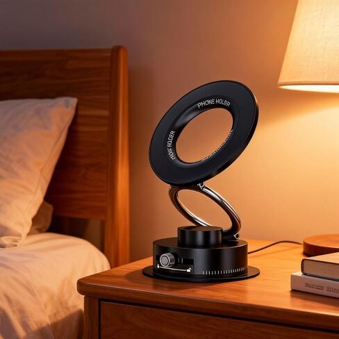 Black Adjustable Ring Phone Holder, Foldable Multi-Angle Stand with Locking Knob for Universal Car Desk Use in Saudi Arabia