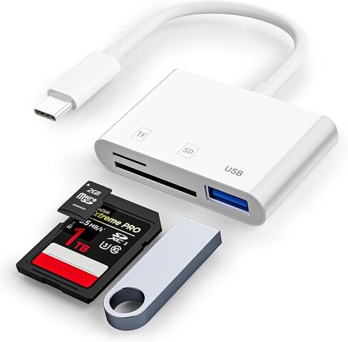 USB C to SD/TF Memory Card Reader, USB Camera Card Reader Adapter 3-in-1 Compatible with SD, SDHC, SDCC, MicroSD, MicroSDHC, Micro SDCC, UHS-I, UHS-II Cards in Saudi Arabia