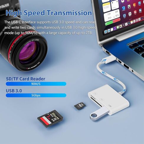 USB C to SD/TF Memory Card Reader, USB Camera Card Reader Adapter 3-in-1 Compatible with SD, SDHC, SDCC, MicroSD, MicroSDHC, Micro SDCC, UHS-I, UHS-II Cards in Saudi Arabia