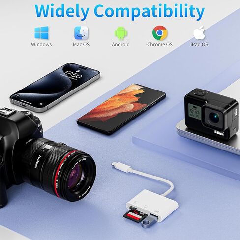 USB C to SD/TF Memory Card Reader, USB Camera Card Reader Adapter 3-in-1 Compatible with SD, SDHC, SDCC, MicroSD, MicroSDHC, Micro SDCC, UHS-I, UHS-II Cards in Saudi Arabia
