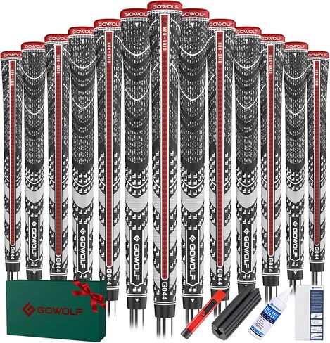 Gowolf Premium Cross Corded Natrual Rubber Golf Grips 13 Pack, Back Rib Improved Control Multi-compound Hybrid Golf Club Grips with 15pc Tapes or Full Kits in Saudi Arabia