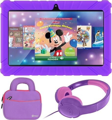 Contixo 7 inch Kids Tablet Bundle - Exclusive 50+ Disney Storybooks (Value $200), Headphones & Tablet & Bag for Kids, 32GB, Android 11, Parental Controls, Purple in Saudi Arabia