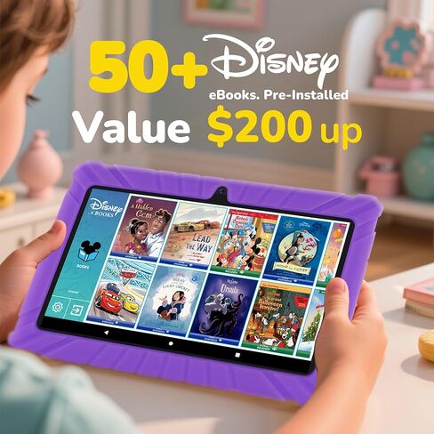 Contixo 7 inch Kids Tablet Bundle - Exclusive 50+ Disney Storybooks (Value $200), Headphones & Tablet & Bag for Kids, 32GB, Android 11, Parental Controls, Purple in Saudi Arabia