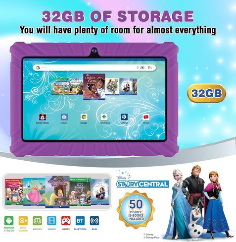 Contixo 7 inch Kids Tablet Bundle - Exclusive 50+ Disney Storybooks (Value $200), Headphones & Tablet & Bag for Kids, 32GB, Android 11, Parental Controls, Purple in Saudi Arabia