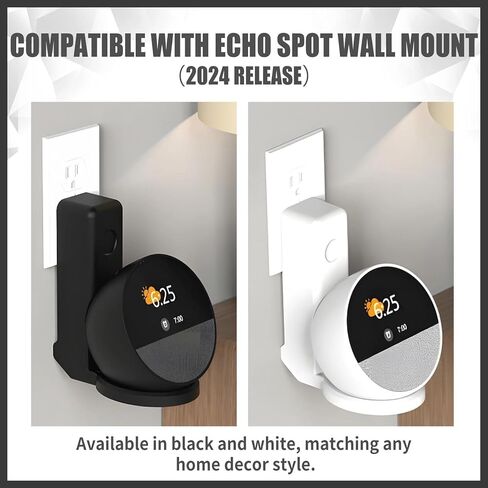 حامل تثبيت على الحائط متوافق مع Echo Spot 2024، حامل منفذ مع إدارة كابلات مخفية، رف موفر للمساحة لغرفة النوم، المطبخ، غرفة المعيشة، تركيب بدون حفر (أسود) in Kuwait