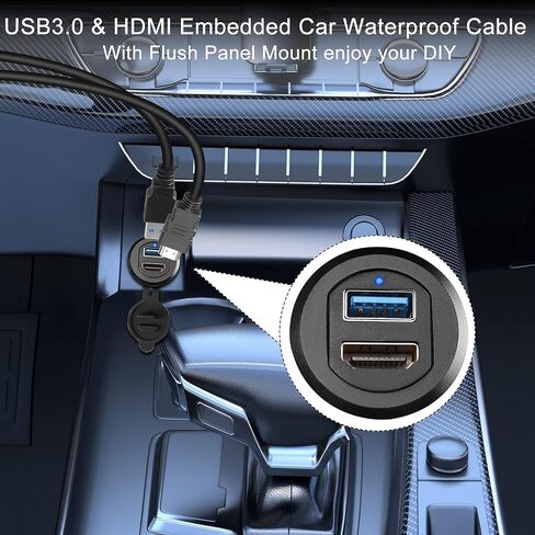 QIANRENON USB3.0 وHDMI كابل مقاوم للماء للسيارة USB3.0+HDMI 1.4 كابل تمديد بيانات ثابت ملولب، ضوء LED، غطاء من الألومنيوم، للوحة القيادة والقارب والدراجة النارية، 2 متر/6.5 قدم in Kuwait