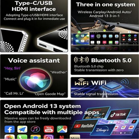 محول لاسلكي Autolink Ai Magic Box 3 في 1 لتشغيل السيارة لبث Netflix/YouTube/TikTok، التوصيل والتشغيل، واي فاي مزدوج النطاق، إعداد سهل، محرك أقراص USB لاسلكي يدعم السيارة لهاتف iPhone 10+ وAndroid 13+ in Saudi Arabia