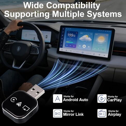 2026 ترقية محول CarPlay 3 في 1، محول انعكاس الشاشة للسيارة، محول لهاتف iPhone/Apple/Android إلى شاشة السيارة، توصيل تلقائي (أسود) in Kuwait