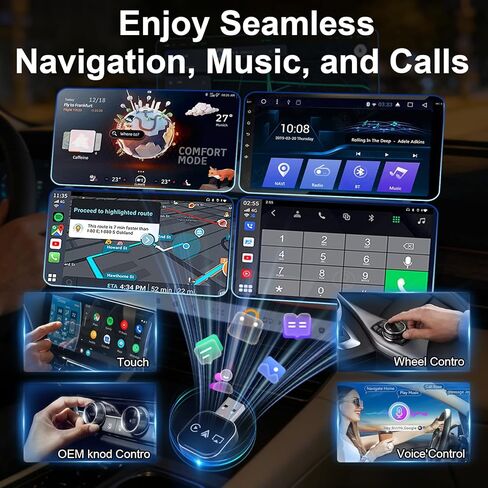 2026 ترقية محول CarPlay 3 في 1، محول انعكاس الشاشة للسيارة، محول لهاتف iPhone/Apple/Android إلى شاشة السيارة، توصيل تلقائي (أسود) in Kuwait
