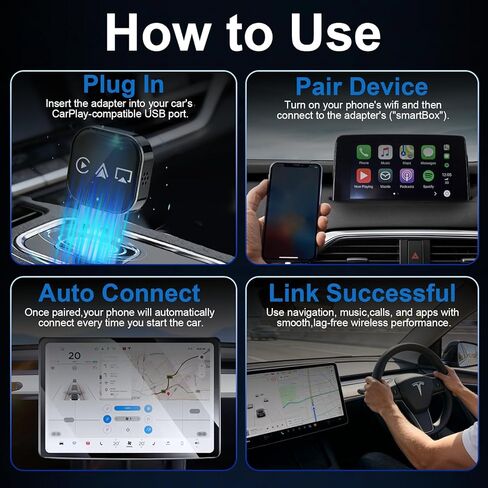 2026 ترقية محول CarPlay 3 في 1، محول انعكاس الشاشة للسيارة، محول لهاتف iPhone/Apple/Android إلى شاشة السيارة، توصيل تلقائي (أسود) in Kuwait