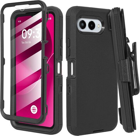 Compatible for REVVL 8 Case with Belt Clip Holster & Built-in Screen Protector, Full-Body Rugged Shockproof Cover with Kickstand, Heavy Duty Armor Case (Not for REVVL 8 Pro) (Black) in Saudi Arabia