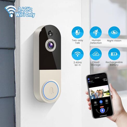 Wireless Video Doorbell Camera, AI Human Detection, 2-Way Talk, Night Vision, Cloud Storage, 2.4G WiFi, Battery Powered, Indoor Outdoor Surveillance (Linen - No Chime Included) in Saudi Arabia