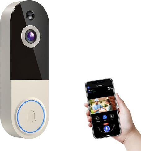Wireless Video Doorbell Camera, AI Human Detection, 2-Way Talk, Night Vision, Cloud Storage, 2.4G WiFi, Battery Powered, Indoor Outdoor Surveillance (Linen - No Chime Included) in Saudi Arabia
