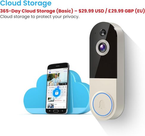 Wireless Video Doorbell Camera, AI Human Detection, 2-Way Talk, Night Vision, Cloud Storage, 2.4G WiFi, Battery Powered, Indoor Outdoor Surveillance (Linen - No Chime Included) in Saudi Arabia