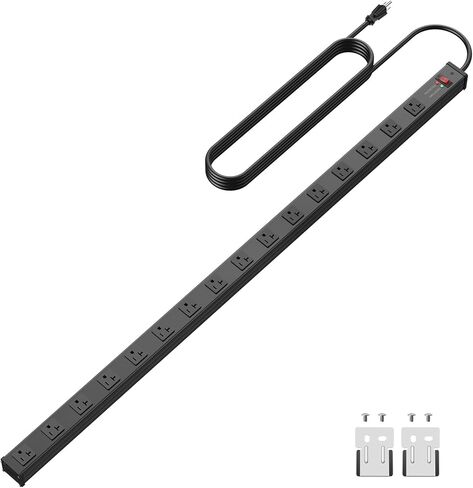 JUNNUJ Long 16 Outlet Power Strip Surge Protection 4800J, Wide Spaced Industrial Heavy Duty Outlets with 20Amp Switch, High Amp Extension Cord 6-20R T-Slot 6FT Black in Kuwait