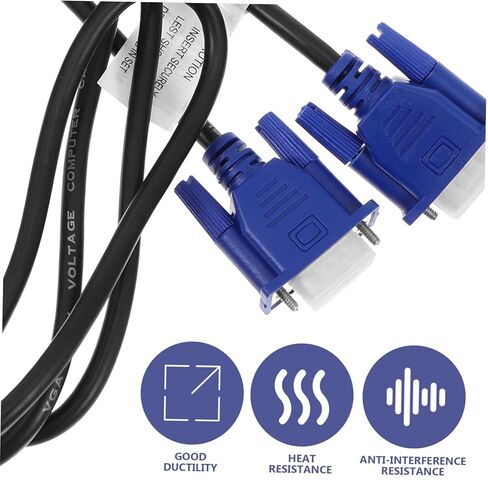 jojofuny 2pcs Vga إلى Vga Cable كابل كمبيوتر متين لجهاز عرض الكمبيوتر المحمول ومراقبة نقل البيانات عالية الدقة للاستخدام المكتبي والمنزلي in Kuwait