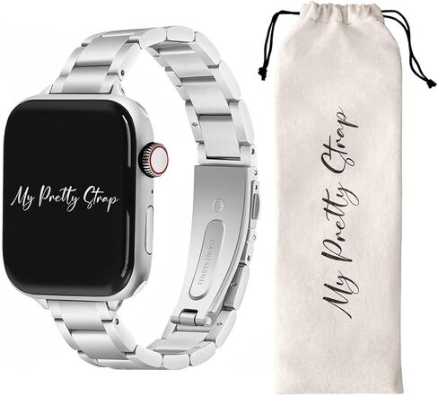 حزام My Pretty - حزام متوافق مع سوار ساعة Apple، حزام بديل من الفولاذ المقاوم للصدأ لساعة iWatch - سهل تغيير الحجم، لا حاجة لأي أداة، يناسب معظم المعصم - متوافق مع السلسلة 1-11، SE وUltra in Kuwait