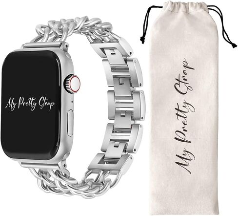 حزام My Pretty - حزام متوافق مع سوار ساعة Apple، حزام بديل من الفولاذ المقاوم للصدأ لساعة iWatch - سهل تغيير الحجم، لا حاجة لأي أداة، يناسب معظم المعصم - متوافق مع السلسلة 1-11، SE وUltra in Kuwait