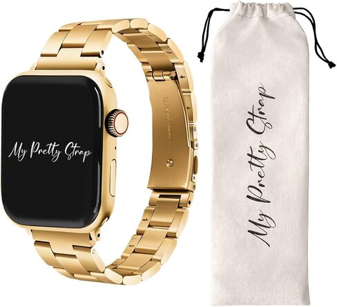 حزام My Pretty - حزام متوافق مع سوار ساعة Apple، حزام بديل من الفولاذ المقاوم للصدأ لساعة iWatch - سهل تغيير الحجم، لا حاجة لأي أداة، يناسب معظم المعصم - متوافق مع السلسلة 1-11، SE وUltra in Kuwait