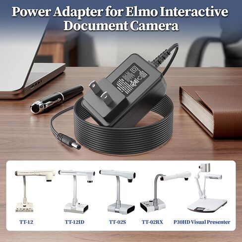 شاحن 12 فولت لكاميرا Elmo Document Camera محول تيار متردد لـ Elmo TT-12 TT-12ID TT12 TT12ID TT-02 9419 TT-02s جهاز العرض كاميرا المستندات التفاعلية #1331 مصدر الطاقة P.N لـ Elmo 5ZA0000104C in Saudi Arabia