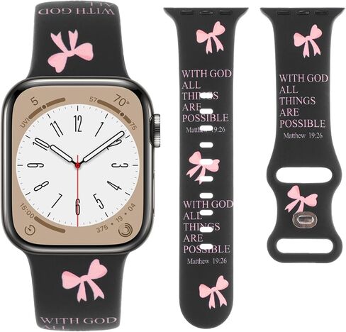 Cute Floral Printed Strap for Apple Watch Bands 38mm 40mm 41mm 42mm 44mm 45mm 46mm 49mm Women, Soft Silicone Leopard Bow Pattern Design Wristbands for iWatch Series 11,10，9, 8,7,6,5,4,3,2,1,SE in Saudi Arabia