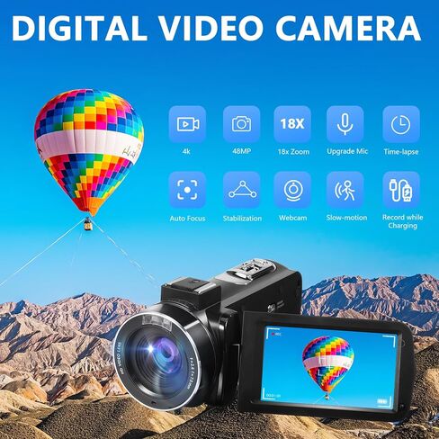 ARTIBETTER 4-inch Touchscreen Digital Video Camera Recorder for Vlogging and Filming, Lightweight Portable HD Movie Camcorder with Connectivity, Black, in Saudi Arabia