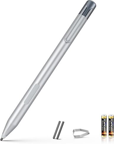 Stylus Pen for Microsoft Surface Pro 11/10/9/X/8/7+/7/6/5/4/3/Surface 3, Surface Go 4/3/2/1, Surface Laptop/Studio/Book 5/4/3/2/1, with 1024 Levels Pressure, Including 2 SpareTips & AAAA Batter,Silver in Saudi Arabia