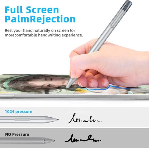 Stylus Pen for Microsoft Surface Pro 11/10/9/X/8/7+/7/6/5/4/3/Surface 3, Surface Go 4/3/2/1, Surface Laptop/Studio/Book 5/4/3/2/1, with 1024 Levels Pressure, Including 2 SpareTips & AAAA Batter,Silver in Saudi Arabia