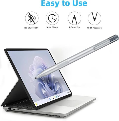 Stylus Pen for Microsoft Surface Pro 11/10/9/X/8/7+/7/6/5/4/3/Surface 3, Surface Go 4/3/2/1, Surface Laptop/Studio/Book 5/4/3/2/1, with 1024 Levels Pressure, Including 2 SpareTips & AAAA Batter,Silver in Saudi Arabia