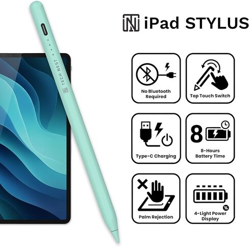 قلم ذكي لجهاز iPad، شحن من النوع C، بطارية 8 ساعات، متوافق مع iPad 2018+ iOS 12.2+، رفض راحة اليد، قلم ستايلس (أحمر) in Kuwait